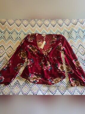Chocolate Paradise Floral Mesh Flyaway Top blouse
